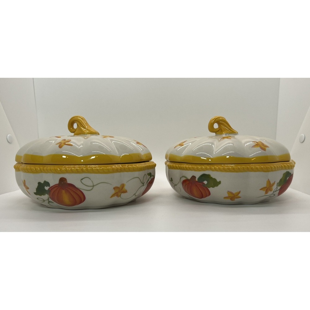Temptations Old World Fall‎ Harvest Pumpkin Patch 2 Bakeware Covered Dishes 16oz